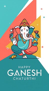 Happy Ganesh Chaturthi Celebration Vector Illustration with Geometric Shapes