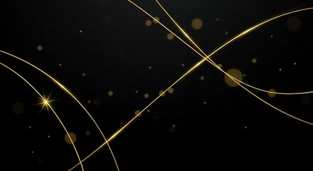 Elegant gold lines and particles on a black backdrop creating a luxurious and modern abstract background design perfect for various design projects.