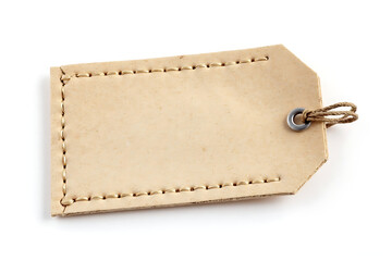 Simple stitched leather tag provides a rustic and customizable labeling option for various projects