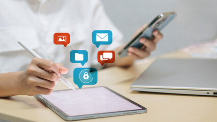 Social media and data security concept on digital tablet