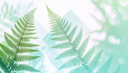 Serene Fern Fronds with Abstract Teal Overlay