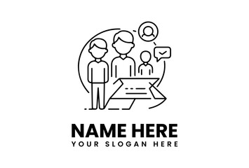 Linear Icon of Teamwork with People Document and Speech Bubble.