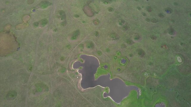Lunar landscape over a karst field in Bashkiria, Russia in summer