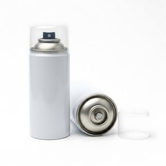 Two White Spray Paint Cans with Clear Plastic Caps on a White Background Studio Shot
