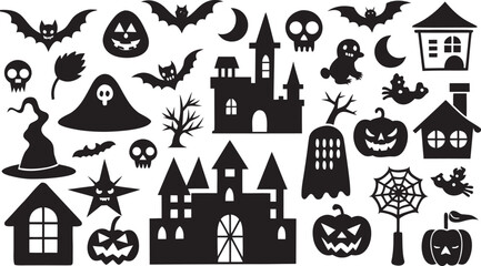 Halloween Silhouette Collection Bats Pumpkins Ghosts Castles Houses and More