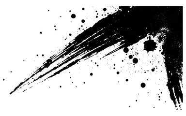 ‎A dynamic, black ink brush stroke with splattered edges on a clean white background, giving a bold and artistic abstract feel, resembling Japanese sumi-e calligraphy style.
‎