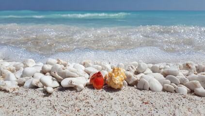 Beach scene with colorful rocks