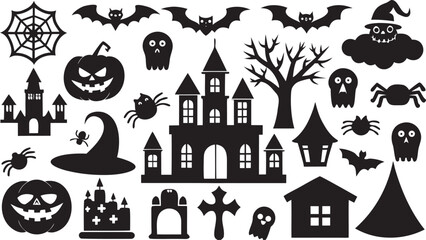 Fototapeta premium Halloween Silhouette Vector Set Featuring Spooky Elements for Festive Designs