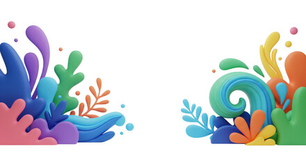 Obraz premium Vibrant playful abstract coral and splashy shapes, colorful 3d render artwork