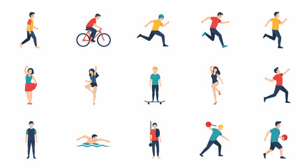 Active lifestyle and healthy living illustrations of diverse people engaged in various sports activities