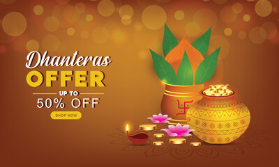 Naklejka premium Dhanteras sale background with offer details banner 