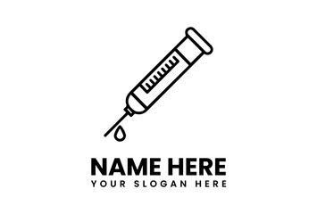 Stylized Syringe with Droplet Black Outline Medical Icon Design.