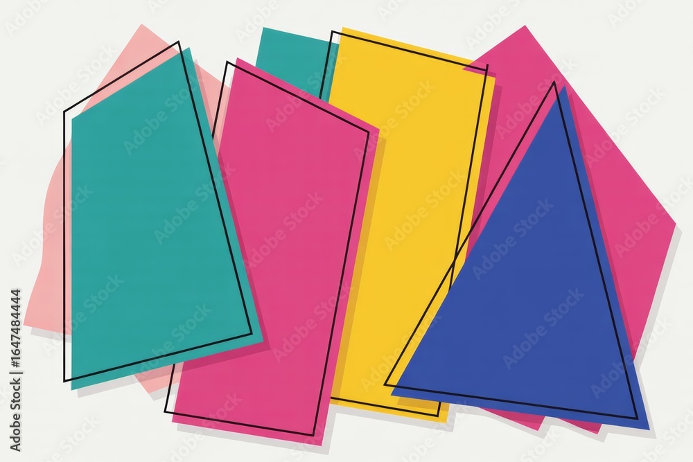 Poster abstract geometric shapes in bright colors overlapping on light white background with creative moder