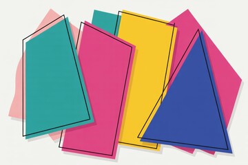 Abstract geometric shapes in bright colors overlapping on light white background with creative modern art composition and outlined forms.. Ai generative