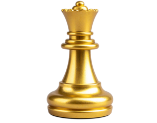 Angled Perspective of Gold Chess Queen with Refined Silhouette, PNG