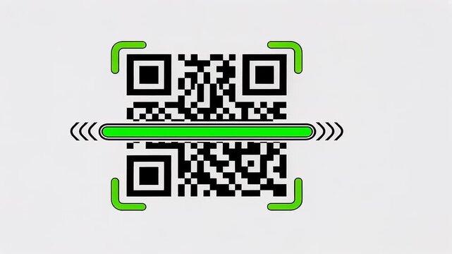 QR code with green scanning lines on a white background, ideal for digital marketing and promotions - Powered by Adobe