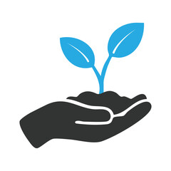 Hand holding soil with growing plant icon symbolizing environmental care