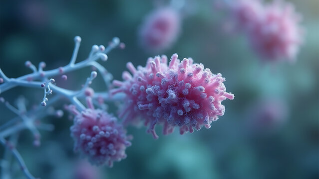 A microscopic image of Brucella bacteria, responsible for brucellosis. The bacteria appear as small, Gram-negative rod-shaped, smooth, slightly curved rods, clustered in groups 