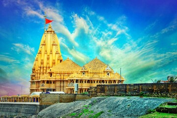 Colorful Sky Shower Curtain in Somnath Temple.