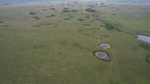 Lunar landscape over a karst field in Bashkiria, Russia in summer