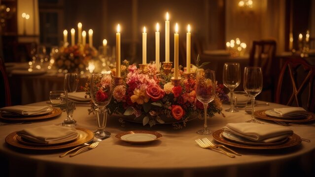 Elegant dinner table setting - Powered by Adobe