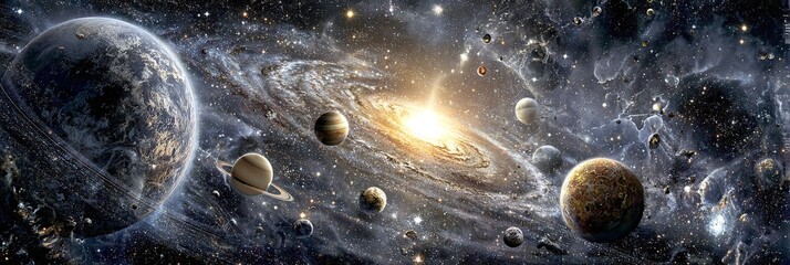 SFONDO SPAZIALE HDR: NEBULOSA A SPIRALE CON PIANETI