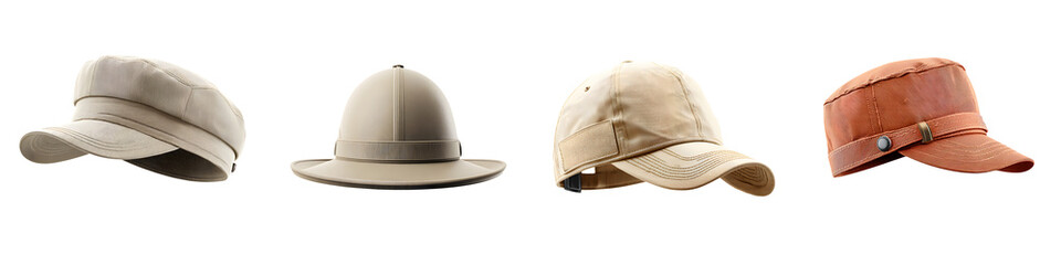 Fototapeta premium Variety of Hats Collection on White Background: Fashion and Style
