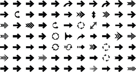 Arrow Icon Set – Bold Black Arrow Symbols, Navigation Pointers, Direction Icons, Vector Arrow Shapes for Web & Graphic Design