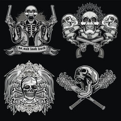 set,  gothic sign with skull, grunge vintage design t shirts