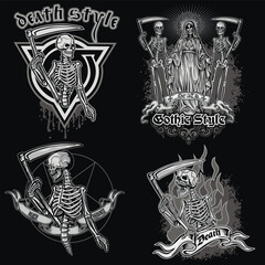 set,  gothic sign with skull, grunge vintage design t shirts