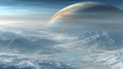 PAESAGGIO ALIENO: PIANETA GASSOSO E MONTAGNE GHIACCIATE