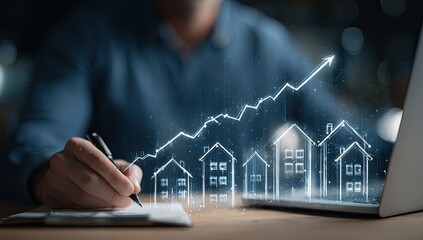 Person taking notes, with housing market growth graphic