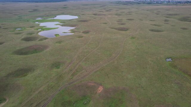 Lunar landscape over a karst field in Bashkiria, Russia in summer