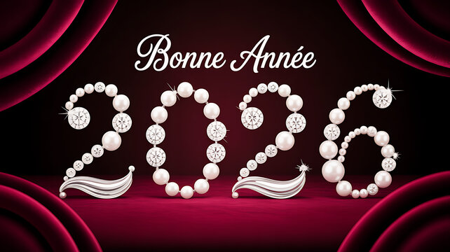 Elegant 2026 New Year Decoration with Pearls and Diamonds, Festive Celebration, Luxury Design