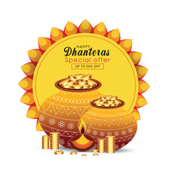 Gold coin in pot for Happy Dhanteras celebration background