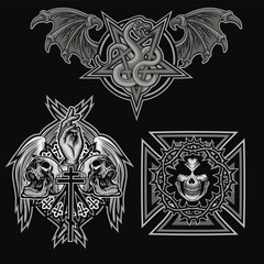 set, gothic sign with skull, grunge vintage design t shirts