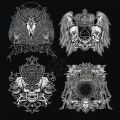 set, gothic sign with skull, grunge vintage design t shirts