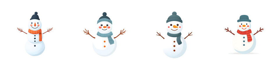 Cartoon Snowman Collection Set on White Background