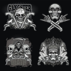 set, gothic sign with skull, grunge vintage design t shirts