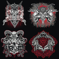 set, gothic sign with skull, grunge vintage design t shirts