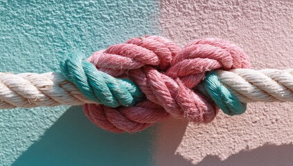 Fototapeta premium Knotted ropes on a two-toned wall