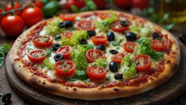 Freshly baked pizza with assorted toppings - Powered by Adobe