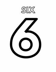Bold black number six with clear white outline and text 