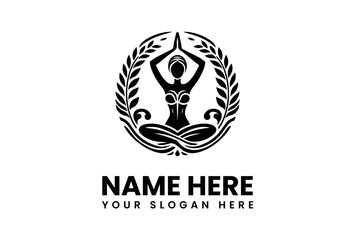 Elegant Black Silhouette of a Woman in Yoga Pose with Laurel Wreath.