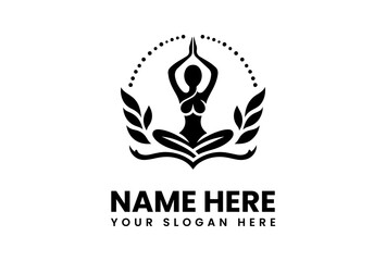 Elegant Yoga Pose Silhouette with Leafy Embellishments and Dotted Arch.