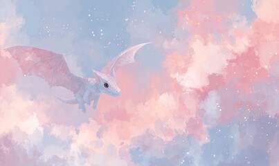 AKWARELOWY PTEROZAUR W PASTELOWYCH CHMURACH