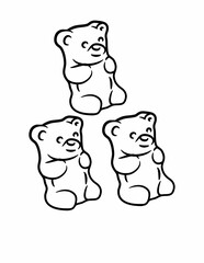 Three charming gummy bears in a playful arrangement, perfect for sweet treats and candy designs