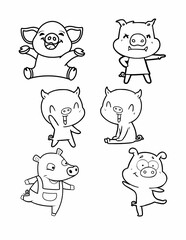 Delightful cartoon pigs showcasing various joyful and playful poses for creative projects