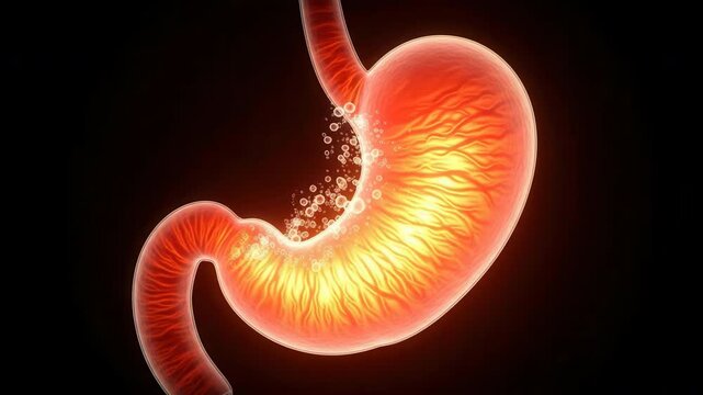 Human digestive system showing stomach acid reflux and internal health issues