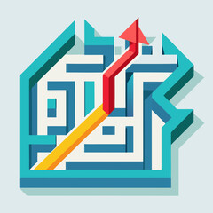Maze with Exit Path – Flat Problem Solving Vector Icon
